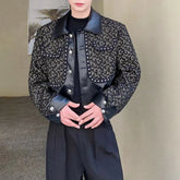 Hearujoy Mens French Elegant Retro Splicing Metal Decorative PU Leather Jacket Genderless Trend Fashion Street Short Jacket Unisex