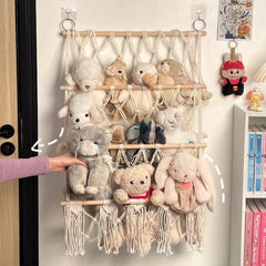 YICKYUE - Stuffed Doll Toy Net Hammock Wall Hanging Organizer 2 Layer Storage Display Rack Door Behind Bedside Plush Toy Storage Hammock