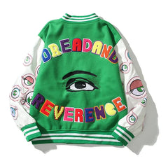 Hearujoy High Street Pu Leather Sleeve Patchwork Embroidery Wool Bomber Jacket for Men Autumn and Winter Windbreaker Casual Coat Oversize