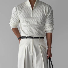 Hearujoy Mens Basic Hemp Pattern Casual Knitted Sweater Autumn Winter Genderless Versatile Solid Color Stand-Up Collar Sweater Unisex