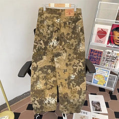 Hearujoy Gothic Punk Snake Pattern Camouflage Wash Baggy Jeans Men and Women Casual Straight Wide Leg Scimitar Pants Harajuku Streetwear