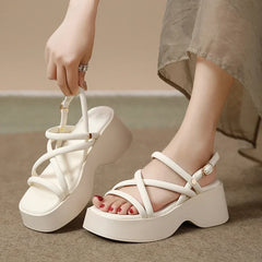 Hearujoy Fashion Cross Strap Platform Sandals for Women Summer Thick Bottom Gladiator Shoes Woman Casual Non-Slip Wedge Sandalias Planas