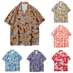 HEARUJOY - Mens Short Sleeve Fashion Button Up Shirt Rose Print Casual Button Up Shirt Slim Summer Solid Color Short Sleeve Linen Shirt
