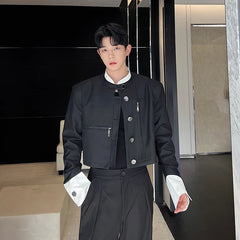 Hearujoy Fashion Korean Spring New Men's Patchwork Jacket Contrast Color Personality Short Style Black Casual Short Jackets