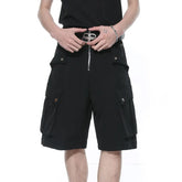 Hearujoy Men's Shorts Summer New Solid Color Half Zipper Four Button Pocket Decoration Simple Fashion Trend Cargo Pants 9C5153