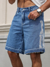 HEARUJOY - Men's summer denim shorts. Blue wide-leg denim shorts. Street fashion. Daily casual. The fit is loose and comfortable.