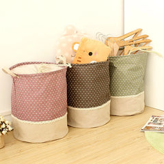 YICKYUE - Zakka 3 Sizes The Beam Port Linen Multi-function Handle Stackable Storage Barrel Laundry Basket Toy Storage Box Storage Basket
