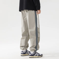HEARUJOY - Spring Summer Men's Trousers New Fashion High Street Color Striped Pockets Drawstring Daily Commute Casual Loose Wide Leg Pants