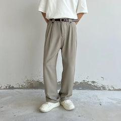 Hearujoy Summer Casual Pants Men Fashion Khaki Black Suit Pants Men Korean Loose Straight Ice Silk Pants Mens Office Formal Trousers