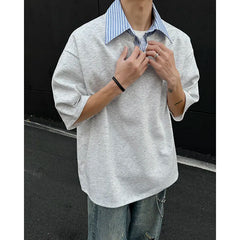 HEARUJOY - Summer Short Sleeved T-shirt Men Oversized Casual Lapel T Shirt Men Streetwear Korean Loose Pullover T Shirt Mens Clothing