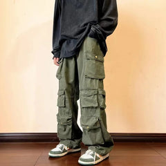 Hearujoy Y2k Hip-hop Cargo Pants Multi-pockets Tooling Pant Harajuku Men's Vintage Loose Wide Leg Pants Streetwear Casual Trousers