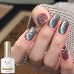 YICKYUE - New Cyber Fluorite Cat Eye Gel Nail Polish, Brown Base with Blue-Green Sparkling Holographic Cat Eye Gel