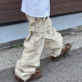Hearujoy New Streetwear Knee Pleated Silhouette Baggy Cargo Pants for Men Solid Straight Casual Trousers Oversized Multipockets Pants