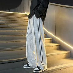Hearujoy Sweatpants for Men Grey Vintage Trousers Straight Male Sweat Pants Cotton Wide Leg Free Shipping Casual Young La Summer Harajuku