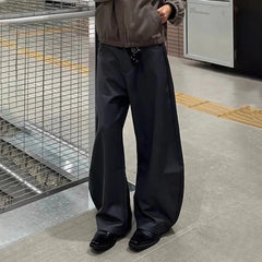 HEARUJOY - Summer New Men's Solid Color Straight Suit Trousers Harajuku Retro Casual Fashion Trend Simple Loose Breathable Men's Bottoms