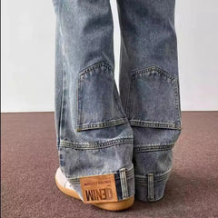 HEARUJOY - Backwards Wear Mens High Street Vibe Jeans Clean Fit Loose Straight Denim Pants Spring Summer Design Sense Trousers Unisex