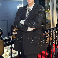 HEARUJOY - Mens Jacket Hot Diamond Shoulder Pad Suit Jacket Spring Fashion Shiny Stage Performance Niche Long-Sleeve Top Men'S 2025 New