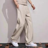 YICKYUE - New Autumn Winter Casual Pants for Men Simple Loose Straight Retro Drapey Wide-leg Long