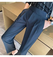 HEARUJOY - Italian Style Men Naples Suit Pants High Waist Slim Fit Small Feet Ankle-Length Pants Spring Fashion Business Casual Trousers