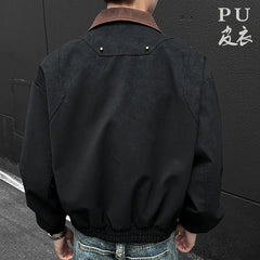 HEARUJOY - PU Jacket men 2025 autumn winter new faux leather men jacket contrast collar design short motorcycle windproof fashion trendy