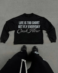 Hearujoy Round Neck Y2k Pullover Retro Gothic Hip Hop Letter Pattern Hot Diamond Double Layer Long Sleeved T Shirts Sweatshirt Streetwear