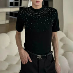 HEARUJOY - Y2k Diamond-Studded Slim Casual T-Shirt Genderless Streetwear Fashion Niche All-Match Youth Short-Sleeved Top Unisex