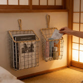 YICKYUE - 2pcs Set Japanese Style Wire Woven Sundries Storage Hanging Basket Wall-Mounted Shelf Kitchen Utensil Cookware Storage Baskets