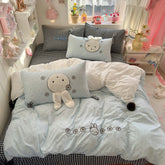 YICKYUE - 3/4Pcs Bedding Set Kawaii Bedding Double Bed Single Bed Linen Cartoon Sets Full Four-Season Bedding Rabbit Full-Size
