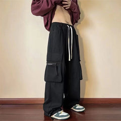 Hearujoy Y2K Red Cargo Pants for Men Harajuku Black Trousers Male Streetwear Hip Hop Pocket Loose Casual American Safari Style