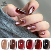 YICKYUE - 6 Bottle Winter Autumn Glass Bead Cat Magnetic Gel Set Dark Red Brown Soak Off UV Gel Salon Set Kits Manicure
