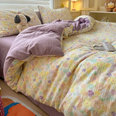 YICKYUE - French Pastoral Flower Bedding Set AB Side Duvet Cover+Sheet+Pillowcase 3/4pcs Twin Queen Floral Home Bedclothes Drop Shipping