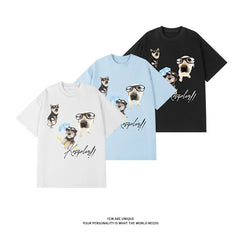 YICKYUE - Men's Oversized T-shirts Cotton Summer Casual Wear 3XL White Tshirt for Men Anime Dog Print Men Tee Shirts Fashion New Clothes