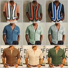 HEARUJOY - Mens Cool Silk Casual Knit Polo Shirt Summer Fashion Daily Outdoor Soft Comfortable Short-Sleeve T-Shirt Men'S Clothing New