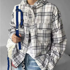 HEARUJOY - Hooded Checkered Mens Shirt Jacket New Spring Thin Casual Fashionable High Street Male Coats Hip Hop Unisex Tops Comfortable