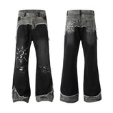 Hearujoy Color Match Embroidery Washed Mens Jeans Pants Vintage Streetwear Patchwork Boot Cut Oversized Ropa Hombre Denim Trousers