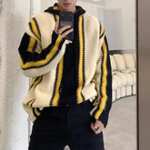 Hearujoy American Lazy Style Contrasting Striped Sweater for Couples with a Sense of Luxury Hooded Knit Jacket