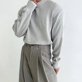 Hearujoy Mens Solid Color Threaded Round Neck Knitted Sweater Genderless Autumn Winter Fashion Casual Loose Simple Sweater Unisex