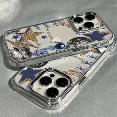 YICKYUE - Star Lips Leopard Print Phone Case for OPPO Reno5 Reno6 Reno8 Reno11 Reno12 Reno13 Reno14 Z T F Pro 4G 5G Transparent Soft Cover