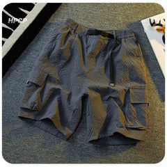 HEARUJOY - Texture Ice Silk Workwear Suits Men Short sleeve Shirt And Shorts Two-piece Set Summer Cool Quick Drying Loose Outfits Oversize