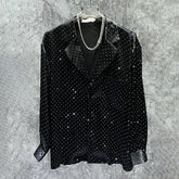 Hearujoy Mens Diamond-Encrusted Long-Sleeve Casual Shirt Autumn Genderless Fashion Youth Nightclub Loose Niche Temperament Shirt Unisex