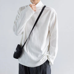 Hearujoy New Mens Turtleneck Tops Solid Color T-Shirts Unisex and Versatile Casual Loose Autumn and Winter Long Sleeve Tops