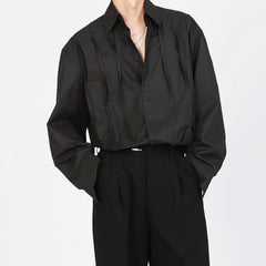 HEARUJOY - Mens Shirt Pleated Casual Shirt Spring Autumn Thin Streetwear Fashion Youth Campus Long-Sleeved Top Men'S Clothing 2025 New