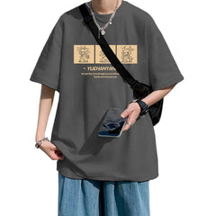 YICKYUE - Men's T-shirts Cotton Big Size Mens Summer Wear Black Oversized T Shirt Chinese Loong Print Casual Tee Shirts Male Clothes