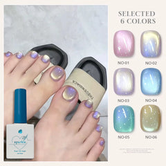 YICKYUE - 1-6pcs 12ml Mermaid Aurora Gel Polish 6 Colors Holographic Magnetic UV Gel Shimmer Pearl Effect Soak Off for Salon DIY Nail Art