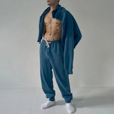 Hearujoy Mens Basic Casual Ribbed Cuffed Trousers Autumn Winter Genderless Comfortable Home Solid Color Loose Sports Sweatpants Unisex