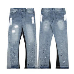 Hearujoy Patchwork letter embroidered jeans men's goth Harajuku fashion wide-leg high street jeans y2k American retro casual pants