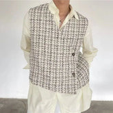 Hearujoy Mens Autumn French Style Outer Plaid Vest New Fashion Elegant Retro Casual Loose Comfortable Simple Side Placket Short Vest