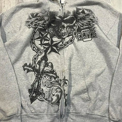 Hearujoy Y2K New Gothic Skull Pattern Printing Hoodie American Retro Hip Hop Sweatshirt Men Street Personality Casual Loose Zip-up Hoodie