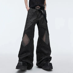 Hearujoy Men's Suit Pants Niche Design Three Dimensional Pleated Mesh Hollow-out Splicing Loose Trousers Wide Leg Fashion 24Y166