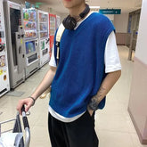 HEARUJOY - Men's Clothing Sleeveless Vest Blue Waistcoat Knit Sweater Male V Neck Red Thick Winter Sheap High Quality Replica Street Ugly A